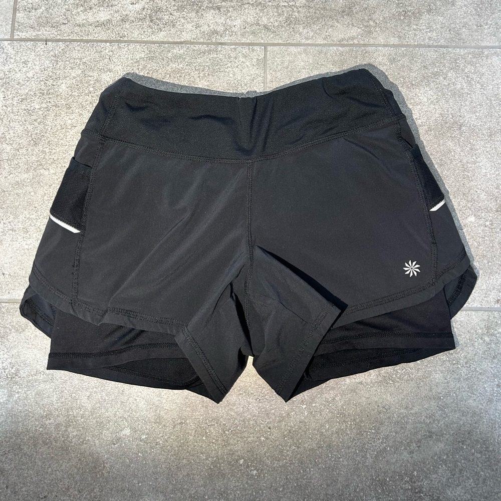 Athleta Ready Set 2 in 1 Black Running Shorts Size  XS